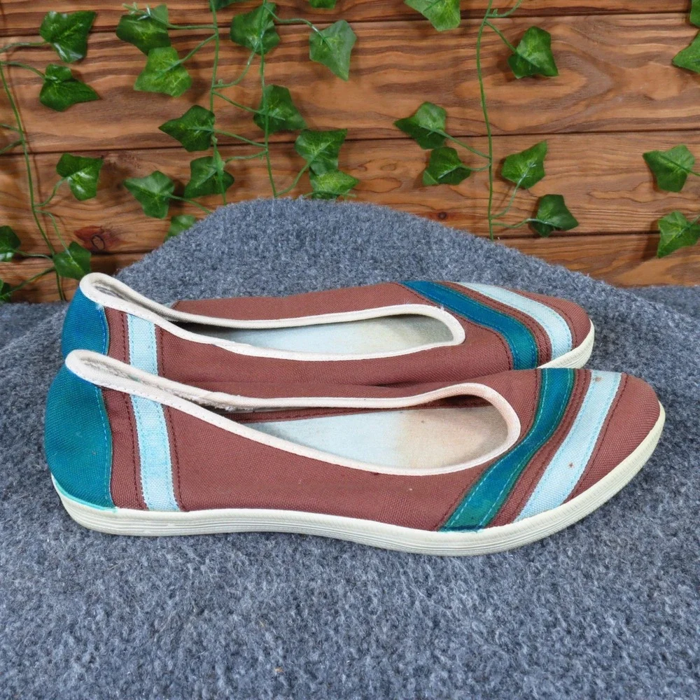 Keds WF-19836MA7-CH17 Women Ballet Flat Size 6 Casual Slip On Brown‎ Teal Canvas